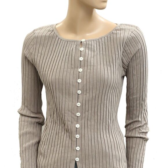 Free People Tilly Long-Sleeve Cardi Blouse Top Knit Ribbed Buttondown L 280561 - Picture 5 of 7
